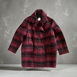 COACH Long Plaid Pea Coat